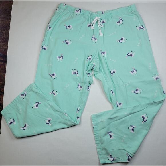 J.Crew Flannel Llama Pajama Pants Mint Green Fa-La-Llama Lounge Draw String Sz L - Picture 1 of 9